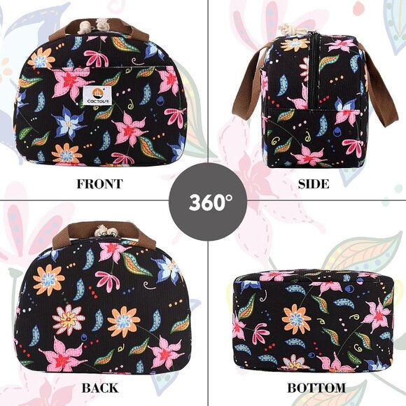 Cute Floral Corduroy Lunch Box for Women & Teens, Insulated Tote for Work/School - Picture 7 of 7